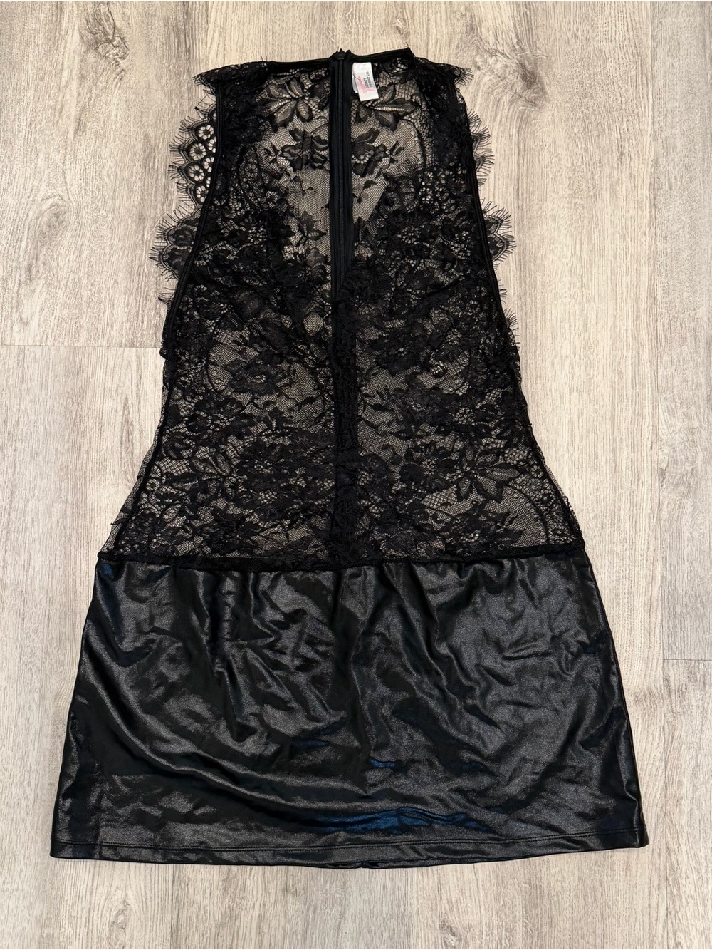 Elegant Moments Black Lace Faux Leather Mini Dress Size Large